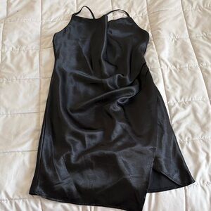Chic Black Satin Mini Dress